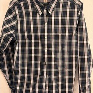 L.L. Bean Blue and Green Casual Button Down Shirt Wrinkle Free